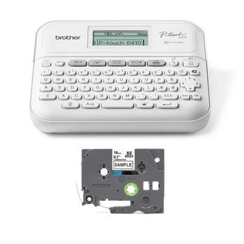 Drukarka etykiet Brother P-touch D410 180 dpi / do 18 mm / PC / Mac / USB / w zestawie z 3 szt. naprasowanek